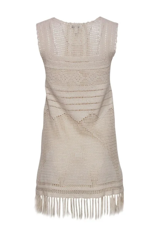 Joie - Cream Crochet Sleeveless Dress w/ Fringe Hem Sz XXS