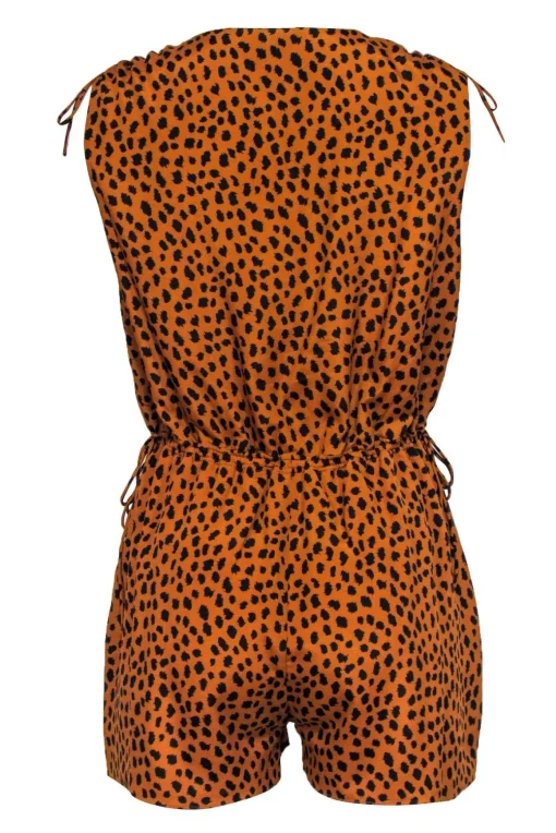 Joie - Dark Orange & Black Leopard Print Sleeveless Romper Sz S