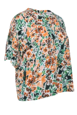 Joie – Green & Orange Floral Print Top Sz M