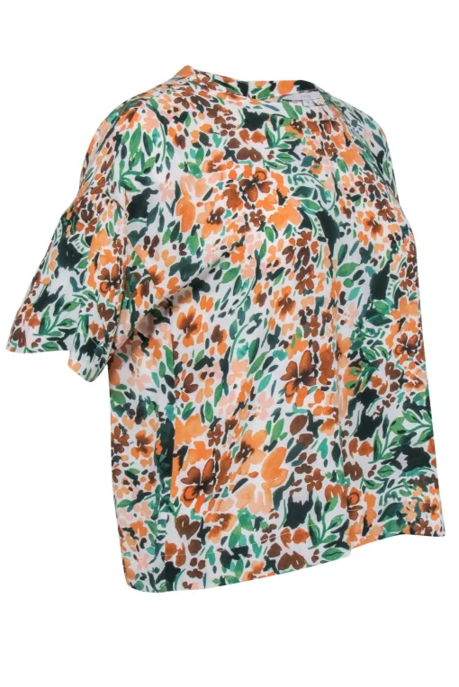 Joie – Green & Orange Floral Print Top Sz M