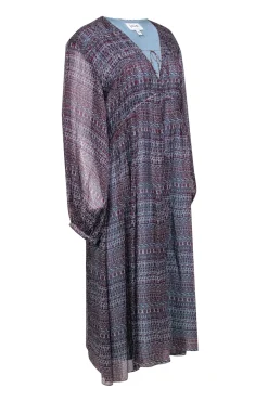 Joie - Light Blue, Terracotta, & Magenta Paisley Print Silk Midi Dress Sz XL