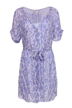 Joie - Lilac Leopard Print Short Sleeve Belted Shirtdress Sz S