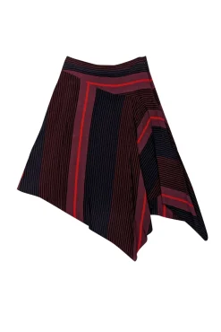 Joie - Maroon, Navy, & Black Striped Asymmetrical Skirt Sz 0