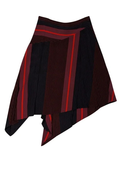 Joie - Maroon, Navy, & Black Striped Asymmetrical Skirt Sz 0