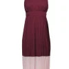 Joie - Maroon w/ Blush Trim Pleated Sleeveless Mid-Maxi Dress Sz 00