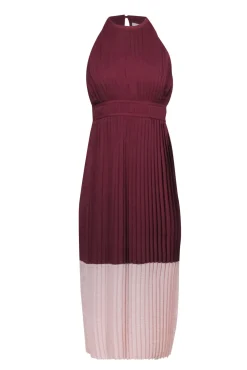 Joie - Maroon w/ Blush Trim Pleated Sleeveless Mid-Maxi Dress Sz 00