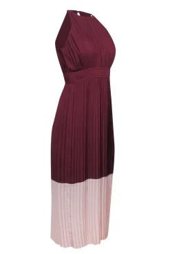 Joie - Maroon w/ Blush Trim Pleated Sleeveless Mid-Maxi Dress Sz 00