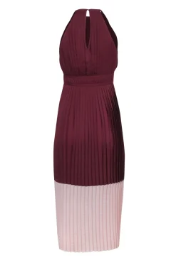 Joie - Maroon w/ Blush Trim Pleated Sleeveless Mid-Maxi Dress Sz 00