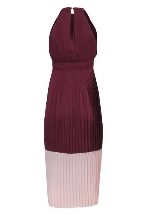 Joie - Maroon w/ Blush Trim Pleated Sleeveless Mid-Maxi Dress Sz 00