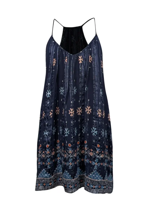 Joie - Navy & Metallic Print Sleeveless Mini Dress Sz S