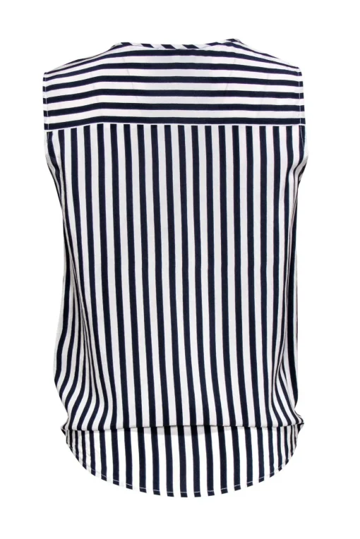 Joie - Navy & White Striped Button-Up Silk Tank w/ Tie Sz XS