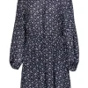 Joie - Navy Floral Print Long Sleeve Button-Front Shift Dress Sz L