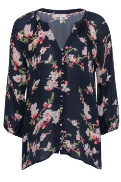 Joie - Navy Sheer Floral Print Button Down Silk Blouse Sz M