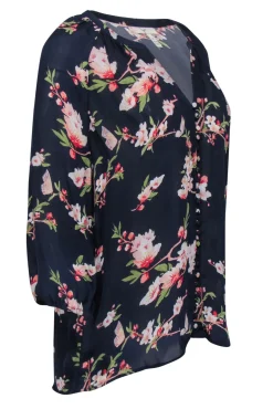 Joie - Navy Sheer Floral Print Button Down Silk Blouse Sz M