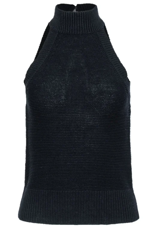 Joie - Navy Sleeveless Mock Neck Cotton "Carmena" Sweater Sz XXS