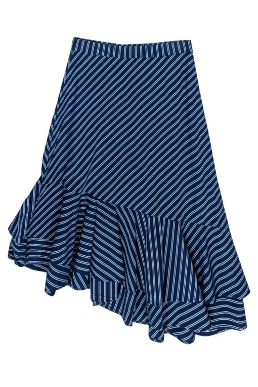 Joie - Navy Striped Ruffle Hem Skirt Sz 2