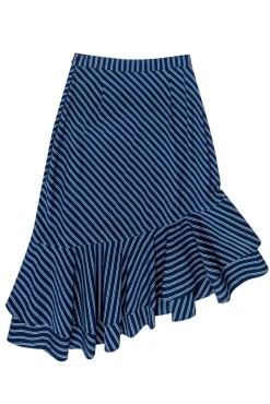 Joie - Navy Striped Ruffle Hem Skirt Sz 2