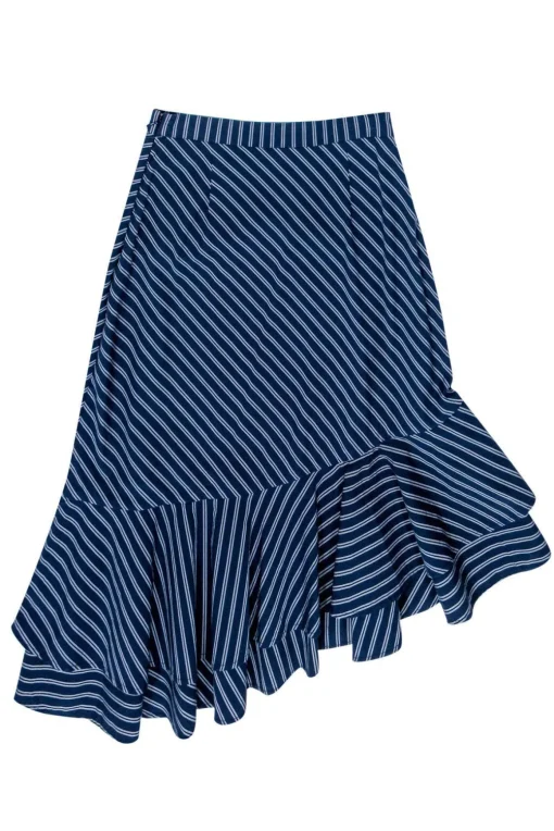 Joie - Navy Striped Ruffle Hem Skirt Sz 2
