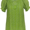 Joie - Neon Green Star Print Blouse w/ Tassels Sz XS