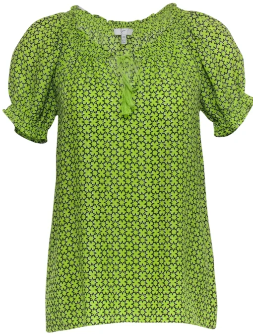 Joie - Neon Green Star Print Blouse w/ Tassels Sz XS