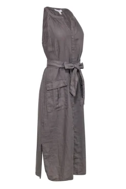 Joie - Olive Green Linen Sleeveless Button Front Dress Sz M