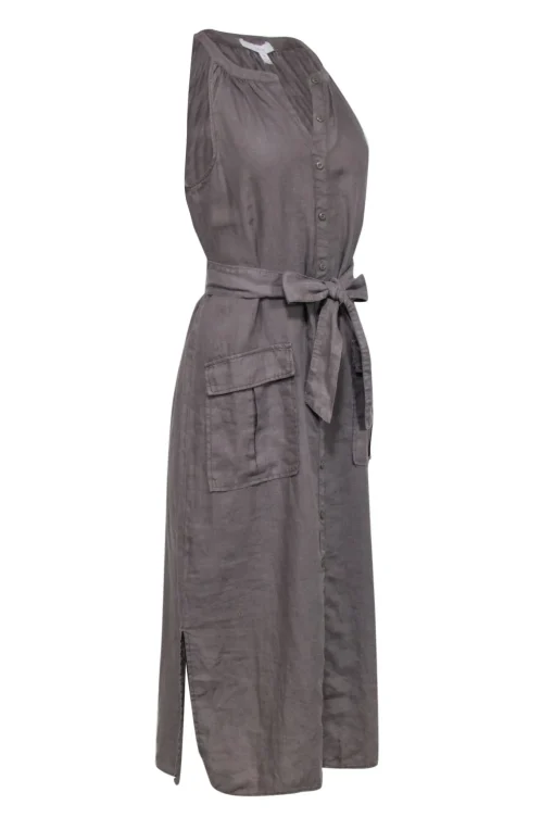 Joie - Olive Green Linen Sleeveless Button Front Dress Sz M