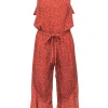 Joie - Orange & Beige Leaf Print Flared Belted Jumpsuit Sz XS