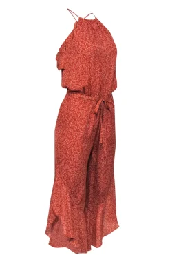 Joie - Orange & Beige Leaf Print Flared Belted Jumpsuit Sz XS