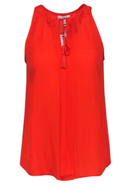 Joie - Orange Silk Pleated "Airlan" Tank w/ Tassels Sz XS