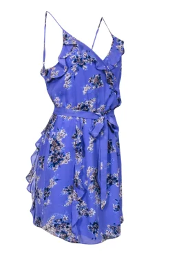 Joie - Periwinkle Floral Print Sleeveless Dress w/ Ruffles Sz M