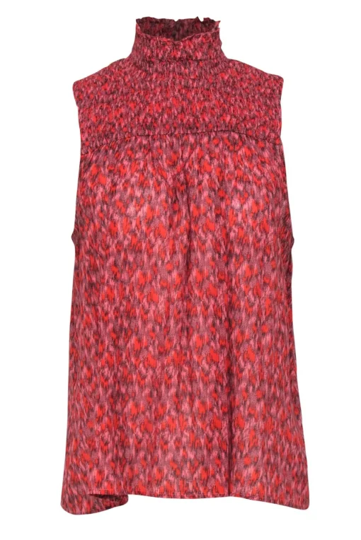 Joie - Red & Pink Patterned Silk Mock Neck Sleeveless Top Sz M
