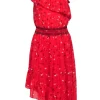 Joie - Red Asymmetrical One-Shoulder Floral Print Silk Dress Sz S