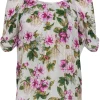 Joie - White Floral Silk Puffed Sleeve Top w/ Bow Sz S