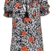 Joie - White, Navy & Red Floral Short Sleeve w/ Tassels Top Sz XS
