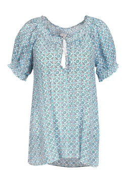 Joie - White, Navy & Turquoise Silk Blouse Sz M