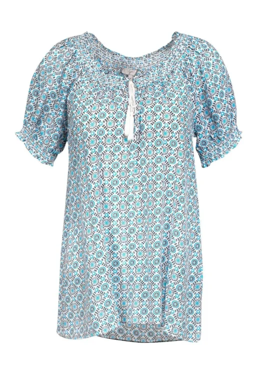 Joie - White, Navy & Turquoise Silk Blouse Sz M