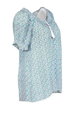 Joie - White, Navy & Turquoise Silk Blouse Sz M