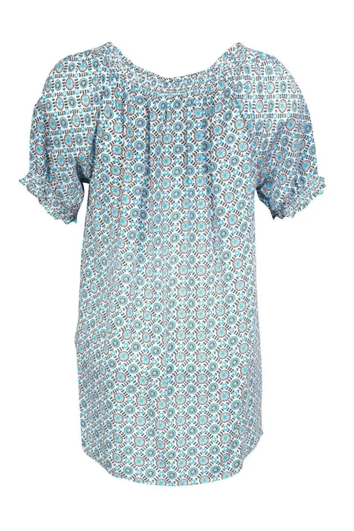Joie - White, Navy & Turquoise Silk Blouse Sz M