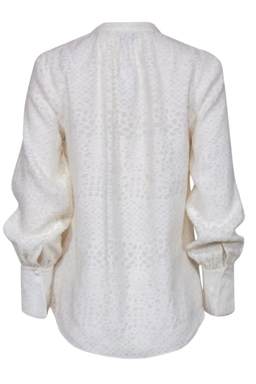 Joie - White Textured Long Sleeve Button-Up "Tariana" Blouse Sz 2