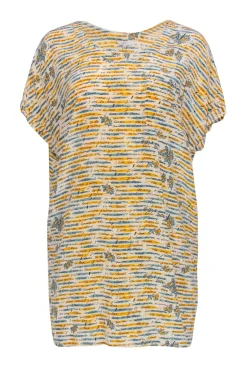 Joie - White, Yellow & Blue Floral & French Text Print Silk Shift Dress Sz XS