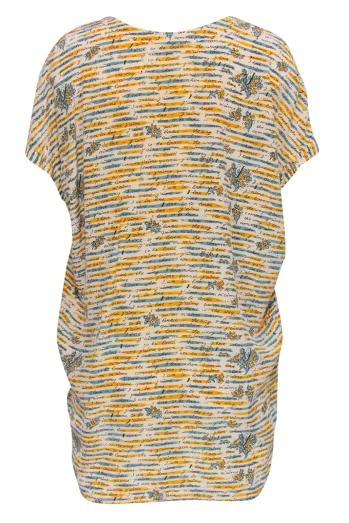 Joie - White, Yellow & Blue Floral & French Text Print Silk Shift Dress Sz XS