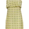Joie - Yellow, White & Blue Geometric Print Spaghetti Strap Silk Shift Dress w/ Flounce Sz S