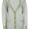 Joie- Light Green & White Gingham Print Cardigan Sz M