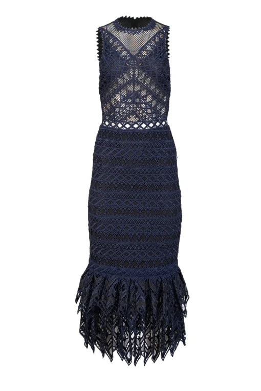 Jonathan Simkhai - Navy & Black Eyelet Lace Sleeveless Fit & Flare Formal Dress Sz 0