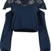 Jonathan Simkhai - Navy Lace Long Sleeve Sweatshirt w/ Shoulder Cut Outs Sz XS