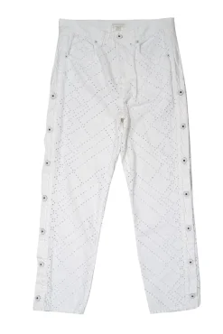 Jonathan Simkhai - White Eyelet Lace Jeans w/ Buttoned Sides Sz 2
