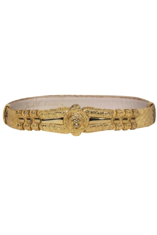 Judith Leiber - Vintage Tan Snakeskin Belt w/ Gold Lion Clasp