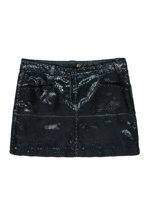 Just Cavalli - Black Patent Leather Embossed Snakeskin Miniskirt Sz 10