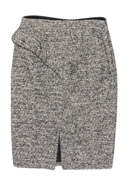 Karen Millen - Beige & Black Tweed Ruffled Front Pencil Skirt Sz 6