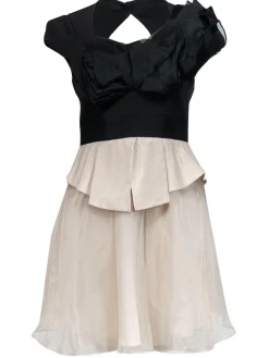 Karen Millen - Black & Beige Fit & Flare Dress w/ Ruffle Design Sz 4